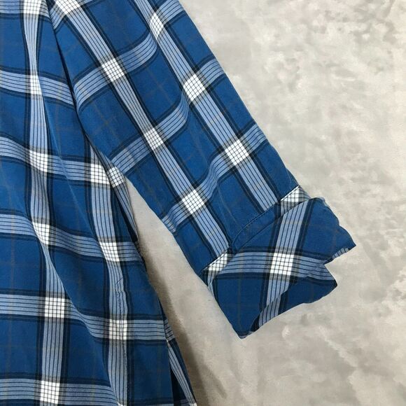 J. Jill Top Womens Small Blue Plaid Chambray 3/4 Sleeve A Line Hi Low Button - Picture 5 of 12